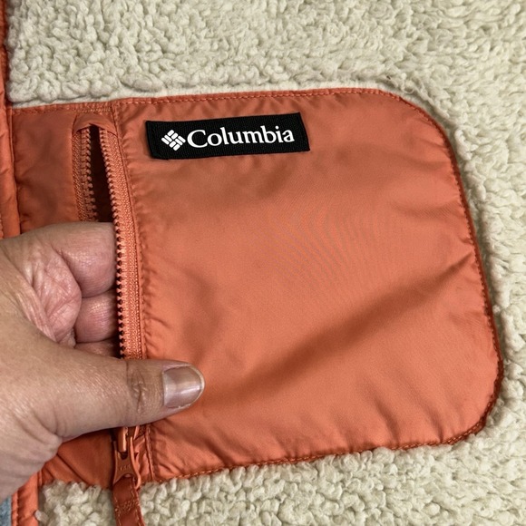 Columbia Lodge Sherpa Fleece Pullover 1/2 Snap Boxy Peach Cream Blue Women's XXL - Picture 7 of 10